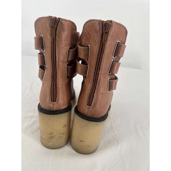Free People Jesse Cutout Ankle Boots Womens Size 8.5 39 English Tan Strappy Zip - Picture 5 of 9